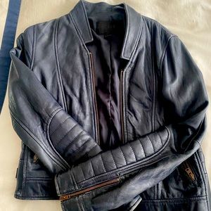 JCREW dark blue leather moto jacket